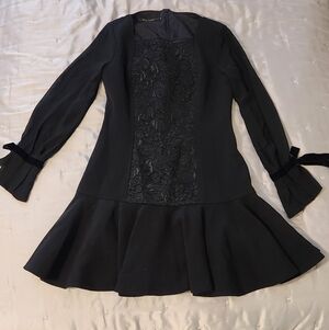 W Les Femmes Mini Black Dress Long Chiffon Sleeves Made In Italy Size 42